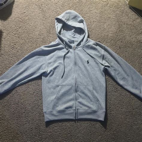 Grey Polo Hoodie Size: M Condition: Like new Worn... - Depop