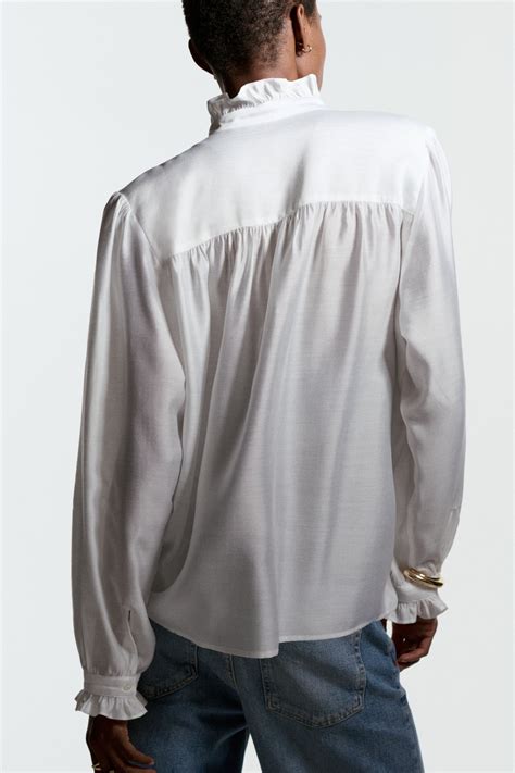Bow-collar blouse - White - Ladies | H&M IN