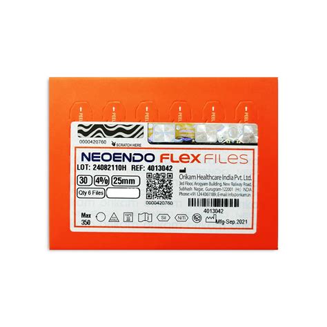 Neoendo Flex Files 25mm 4% (Pack of 6) Endodontic Dental Rotary Files ...
