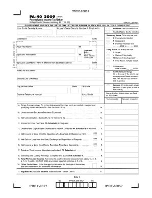 PA DoR PA-40 2009 - Fill out Tax Template Online