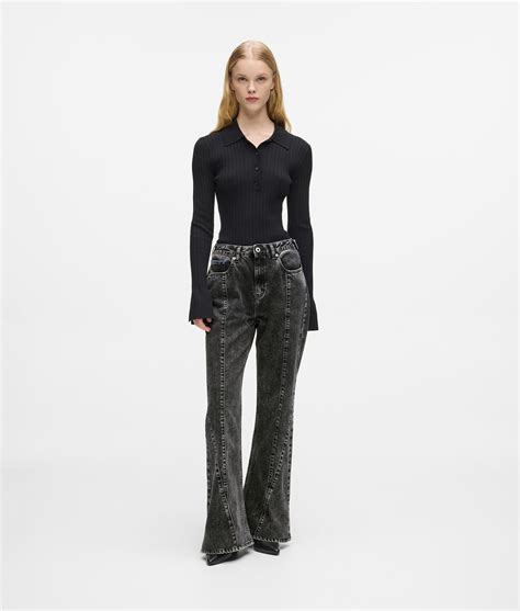 Seamed high-rise flared jeans | Stone Washed Black | Women | KARL LAGERFELD