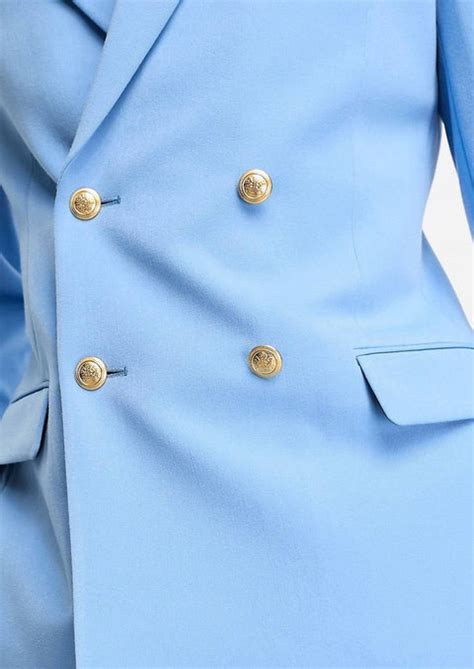 Wedding Double Breasted Blazer With Gold Buttons in Blue – Tumuh