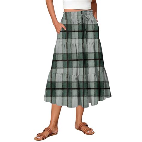 Cozyvia Women's Plaid Skirt Full Length Checkered Boho Maxi Skirts ...