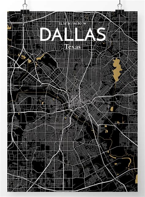OurPoster.com 'Dallas City Map' Graphic Art Print Poster in Luxe ...