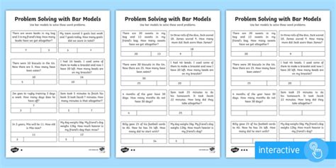 Year 2 Maths Problem Solving with Bar Models Homework Differentiated