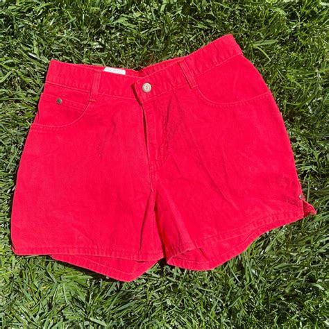 Vintage No Boundaries Red Denim Shorts Size 7/8... - Depop