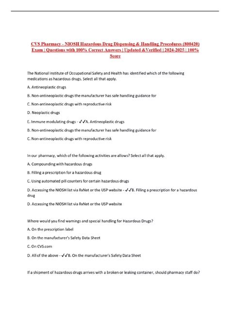 CVS Pharmacy - NIOSH Hazardous Drug Dispensing & Handling Procedures ...