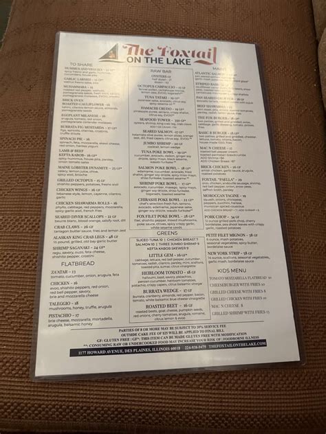 Menu at The Foxtail On The Lake pub & bar, Des Plaines