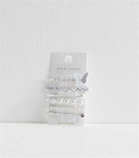 6 Pack White Faux Pearl Hair Slides | New Look