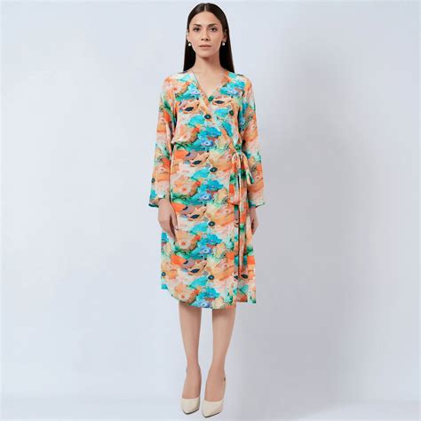 Multicoloured Marine Print Wrap Around Dress – First Resort by Ramola ...
