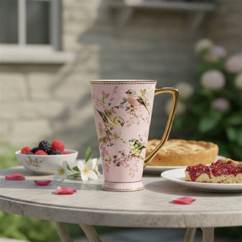 Pastel Pink Songbird Porcelain Mug with Gold Handle – Table & Twist