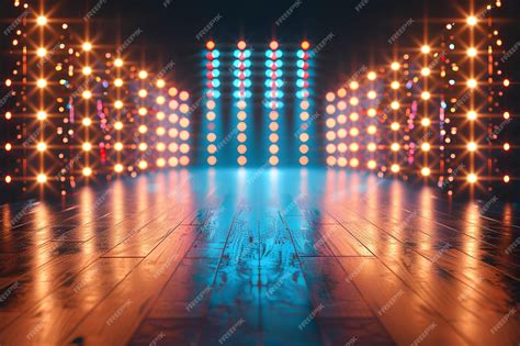 Premium Photo | A stage with lights and a tiled floor in front of it ...