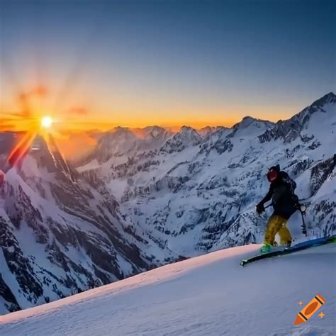 Sunset skiing in the Alps on Craiyon