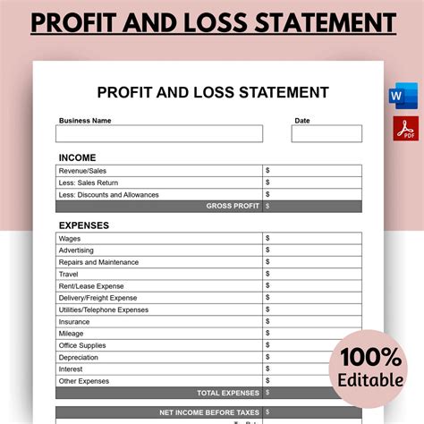 Profit and Loss Statement Template, Expense Report, Income Statement ...
