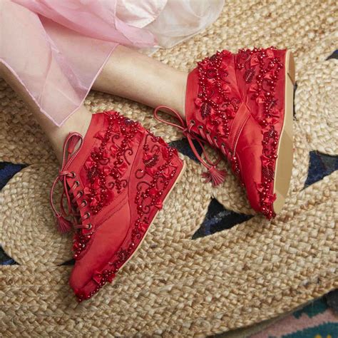 Red Cindrella Bridal Sneaker Wedges - Customized Wedding Shoes | Tiest ...