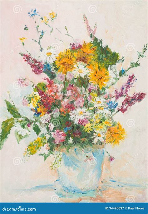 Beautiful Flower Bouquet, Oil Painting Stock Illustration ...