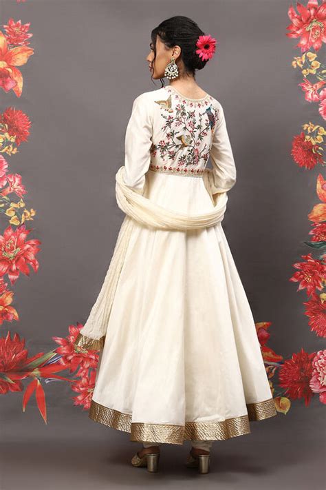 Rohit Bal Off White Cotton Blend Anarkali Kurta Suit Set