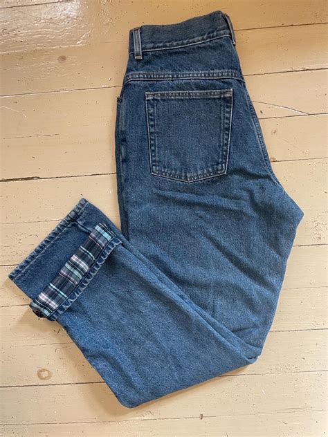 Vintage L.L. Bean Flannel Lined Jeans Blueberry Plaid Mom Jeans Women’s ...
