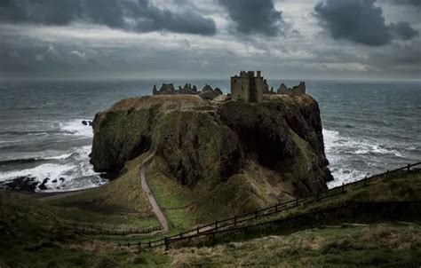 Download wallpaper sea, the sky, clouds, clouds, Scotland, ruins ...