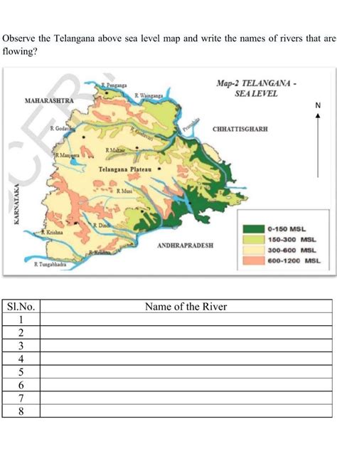 2)GObserve the Telangana above sea level map and write the names of ...