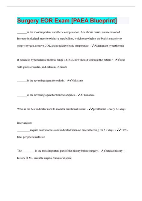Surgery EOR Exam [PAEA Blueprint] | Questions with 100% Correct Answers ...