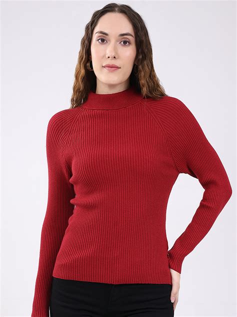 Buy Women Maroon Solid T Neck Full Sleeve Sceavy Online in India ...