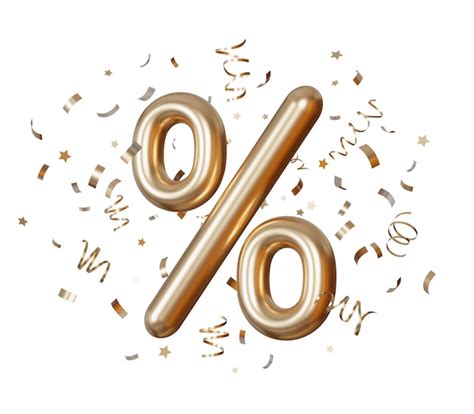 Goldnes Rabatt-Zeichen mit Konfetti, isoliert auf weißem Hintergrund ...