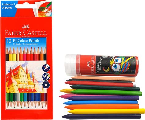 Faber-Castell Bi-Color Pencil Set - Pack of 12 Erasable Crayon Tin Set ...
