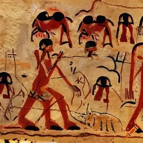 Cave paintings depicting hunting scenes and ancient scrolls from various civilizations on Craiyon