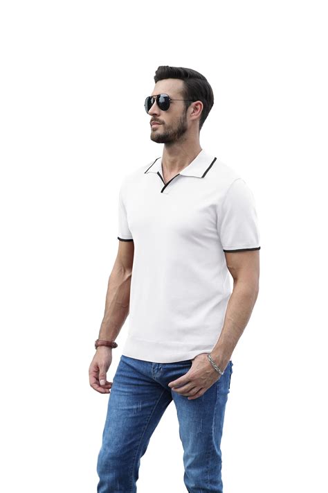 Iceglad Men's Knit Polo Shirts Cotton Short Sleeve Casual Collared ...