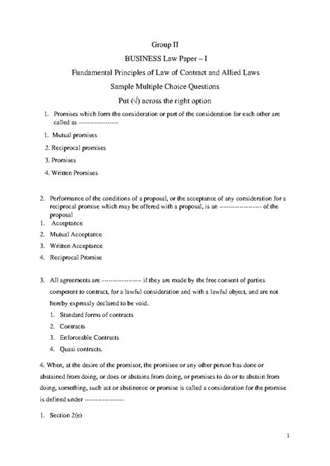 Sample MCQs for Group II Business Law (2020) Exam Prep - Studocu