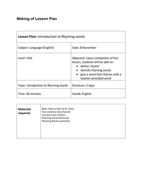 KG English Lesson Plan - Rhyming Words