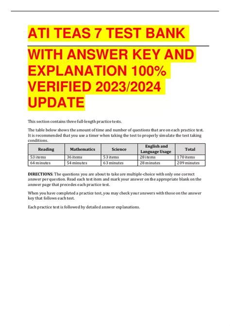 ATI TEAS 7 TEST BANK WITH ANSWER KEY AND EXPLANATION 100% VERIFIED 2023 ...