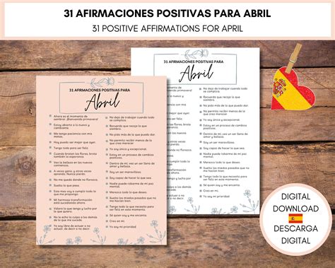 Printable Affirmation Checklist for April in Spanish, Motivational ...