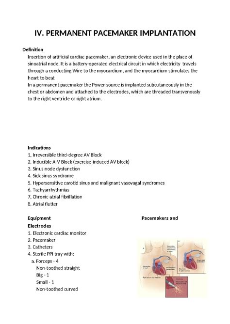 Permanent Pacemaker - IV. PERMANENT PACEMAKER IMPLANTATION Definition ...
