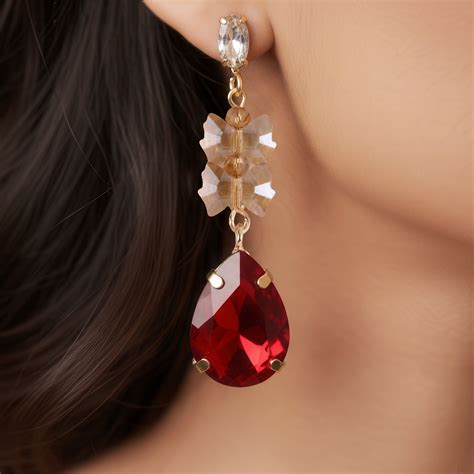 PRAO Earrings Waterproof Bow-Tie Bead With Drop Crystal Danglers