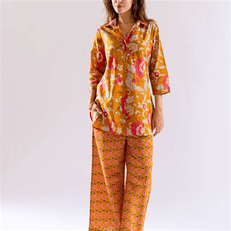 Mustard Saffron Petal Pure Cotton Collar Shirt Co-ord set – FEATHERS CLOSET