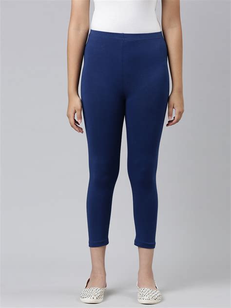 Girls Solid Light Ink Blue 3/4th Leggings