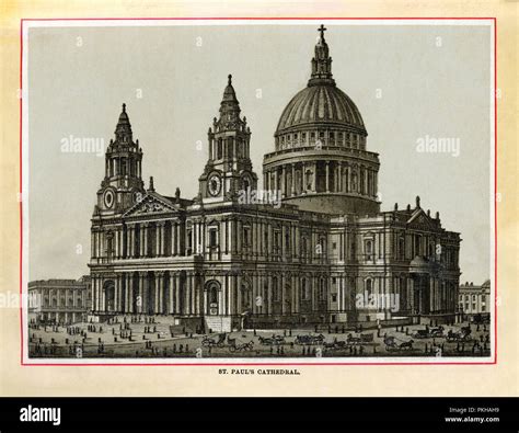 St Paul’s Cathedral, 1880 high quality steel engraving of the church built by Christopher Wren ...