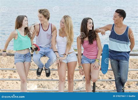 Group of Diverse Teens at Beach Stock Image - Image of spring, multi ...