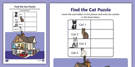 Find the Cat Puzzle Activity Worksheet