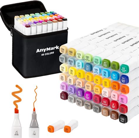 AnyMark Alcohol Markers, 48 Colors Alcohol Markers Set, Dual Tips ...