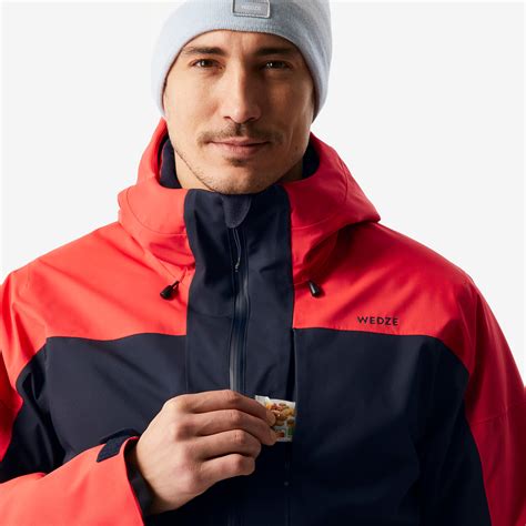 Men's warm and waterproof ski jacket, 500-navy blue and red WEDZE ...