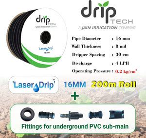 Driptech India Laser Drip 16MM, 8Mil,30CM, 200M, 1 Roll with ...
