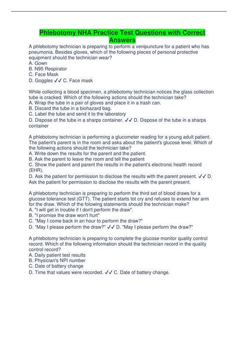 Phlebotomy NHA Practice Test Questions with Correct Answers - NHA ...