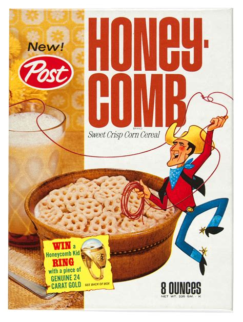 Post Honey-Comb cereal box with Honeycomb kid 24 carat gold ring ...