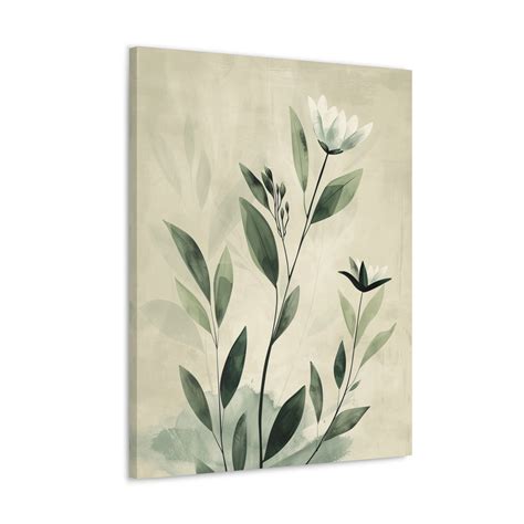 Sage Green Canvas Wall Art, Minimalist Botanical Painting, Floral ...