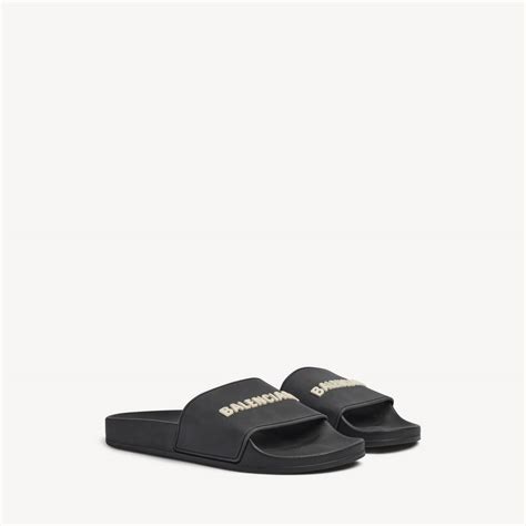 Men's Pool Slide Sandal in Black/white | Balenciaga ZW