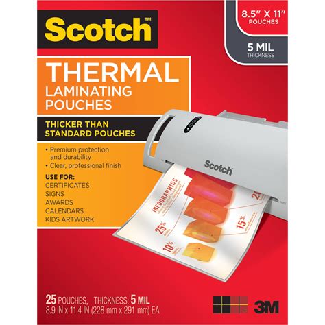 Scotch Premium Thermal Laminating Pouches 25 Pack, Letter Size Sheets ...