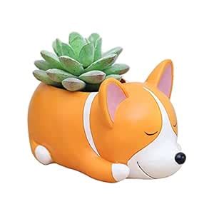 DIYOMR Dog Shaped Planter Pot, Resin Flower Pot Containers Cartoon Dog ...
